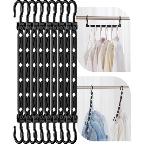 Lot de 8 Cintres Gain de Place - Cintres Pliables avec 6 Troues et Crochets Rotatifs 360° - Porte-vêtements Robustes pour Habits Lourds, +80% d‘Espace de Rangement pour Placard (1/5)
