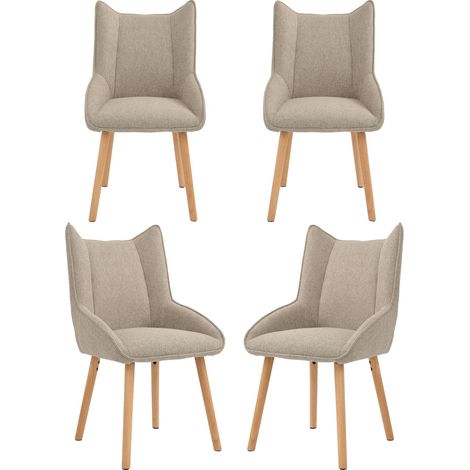 GOEURVANT - Set of 4 - Taupe - Textured Fabric - Ergonomic Dining Chairs with Cat-Ear Micro-Curved Silhouette & Extra Felt Pads