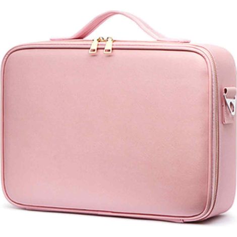 Trousse de toilette en cuir PU grande capacité, imperméable, compartiments ajustables, idéale pour les voyages, rose (1/5)