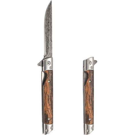 Couteau Pliant - Lame Acier Inoxydable - Manche Bois - Pour Chasse Camping Extérieur - 1 Pièce