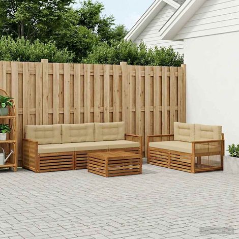 vidaXL Outdoor-Sofagarnitur mit Kissen 6 pcs Natur und Beige (1/5)