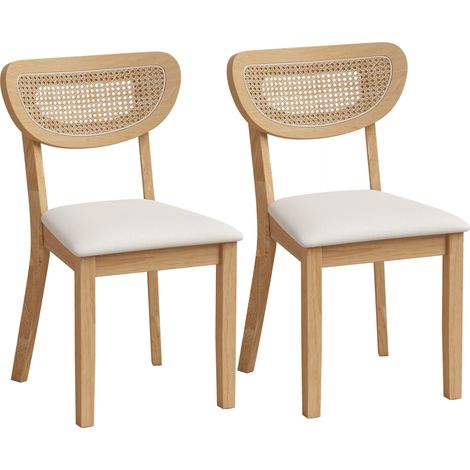 Lot de 2 chaises de salle à manger - HOMCOM - rembourrées en lin, dossier à effet rotin et pieds d'hévéa - 48 x 50,5 x 81 cm - beige (1/5)