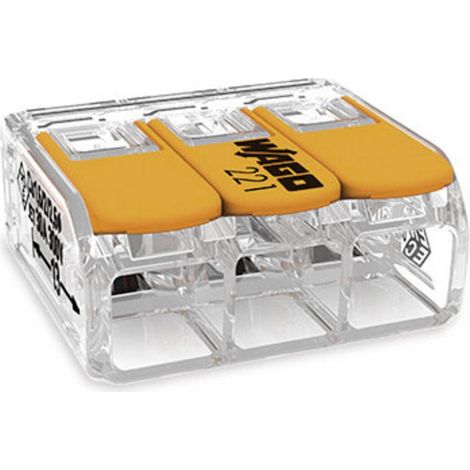 Wago – Bornes de raccordement 3 entrées 6mm² – 30A – 450V – Pour conducteurs de 0.5 à 6mm² – 221613