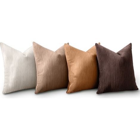 Taies d'oreiller décoratives - 45 x 45 cm - Housses de coussin en velours - Matière en velours côtelé doux - Marron - Décoration de salon (1/5)
