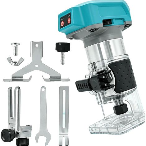 Défonceuse à bois, moteur sans balais, compatible avec batteries lithium 18V, dimensions 10x6x5 pouces, poids 3,5 lbs, kit de plaque de guidage droit inclus (1/5)