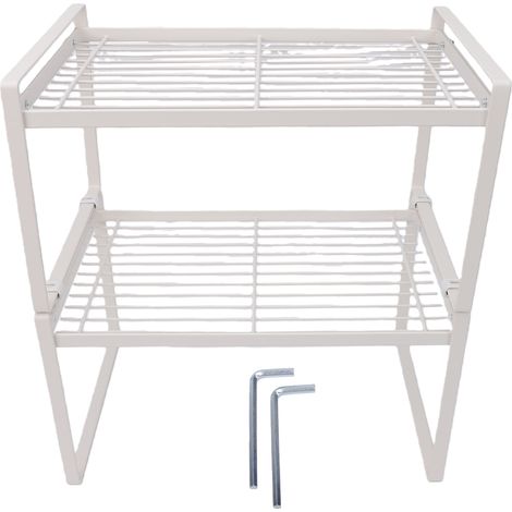 Organisateur de cuisine à 2 niveaux, étagère de rangement à poser sur le plan de travail pour bols, assiettes et casseroles, blanc (1/5)