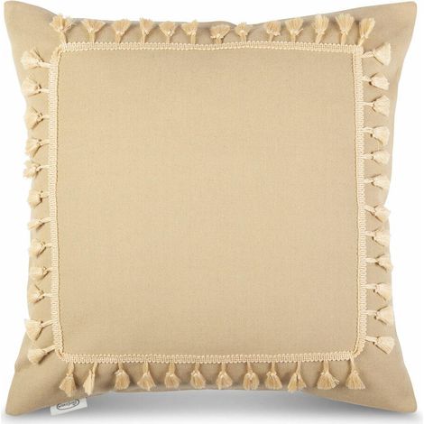 Boho-Kissenbezug/2 45x45 beige mit Pompons (1/2)