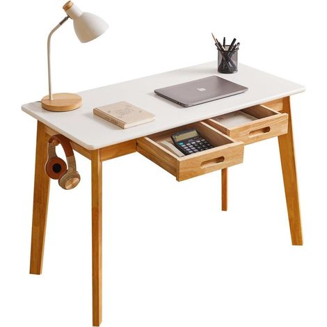 Kleiner Computertisch Holz Schreibtisch Schublade Hängestange 100x50x75cm (1/5)