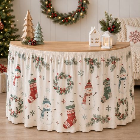 Nappe de Noël style 2026 pour décorations de fête de famille - Tissu décoratif en polyester imprimé bonhomme de neige et sapin de Noël - 180 x 75 cm - Lot de 2