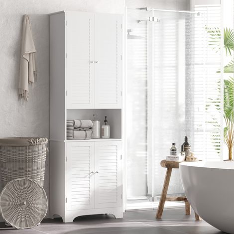 Tall White Bathroom Cabinet with Adjustable Shelves, Compact Design for Narrow Spaces, Easy to Clean MDF and Particleboard