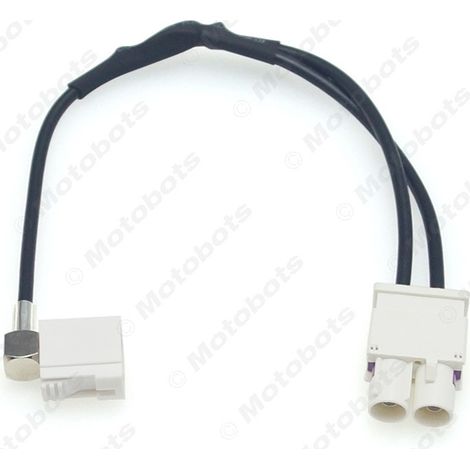 Câble convertisseur d'antenne autoradio 1 vers 2 pouces compatible avec Volkswagen FAKRA2-B, intégrant un amplificateur de signal radio. (1/4)