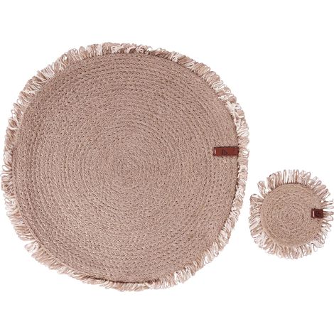 12 Piece Placemats and Coasters Set RIBBERY Natural Jute