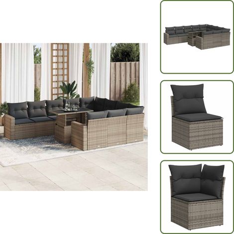 vidaXL Salon de jardin 11 pcs avec coussins gris résine tressée (1/5)