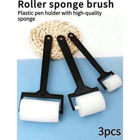 Lot de 3 pinceaux à rouleau en éponge à poignée noire : kit combiné de peinture et d'impression comprenant une éponge grande, une moyenne et une petite (1/5)