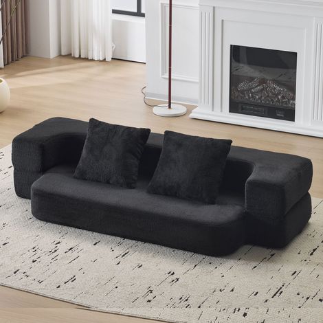 Canapé convertible 2 places en tissu noir, pliable, sans montage (1/5)