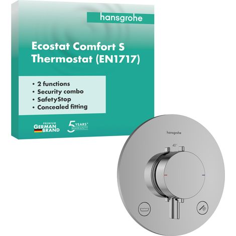 Mitigeur de douche thermostatique incl. combinaison de sécurité, Robinet de douche encastré avec arrêt de sécurité à 40°C, 2 sorties, Chromé, 33718000 (1/5)