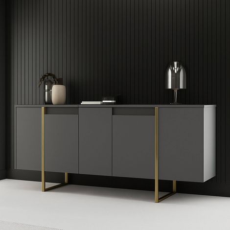 Dmora - Credenza Arta, Buffet da soggiorno, Madia da salotto, Dispensa da cucina, 160x35h80 cm, Antracite e Oro (1/5)