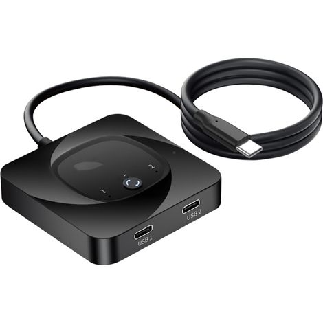 Commutateur bidirectionnel USB-C pour 2 ordinateurs, commutateur KVM USB-C, prise en charge 8K à 60 Hz HDR, transfert de données 10 Gbit/s, charge rapide PD 100 W, 2 câbles USB-C inclus, connexion tab