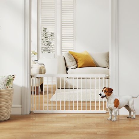 Barrière de sécurité extensible pour petits chiens, 67-93,5 cm, hauteur 45 cm, pour portes et escaliers, blanche (1/5)