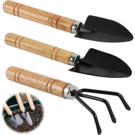 Outils de Jardinage - Non spécifié - Mini Kit 3 Pcs - Pelle en Fer - Manche en Bois - Léger et Portable (1/4)