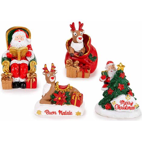 Personaggi di Natale decorativi in resina colorata con scritta Merry Christmas, set da 8 pezzi, cm 4 x 4 x 6,5 H