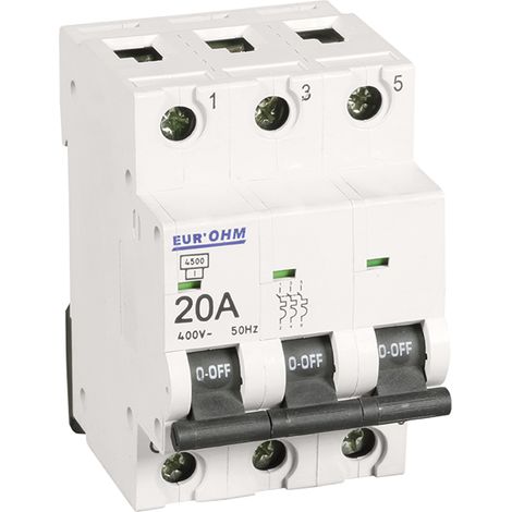 Disjoncteur tripolaire courbe C connexion vis haut/bas - IP20/IK02 20A 6kA