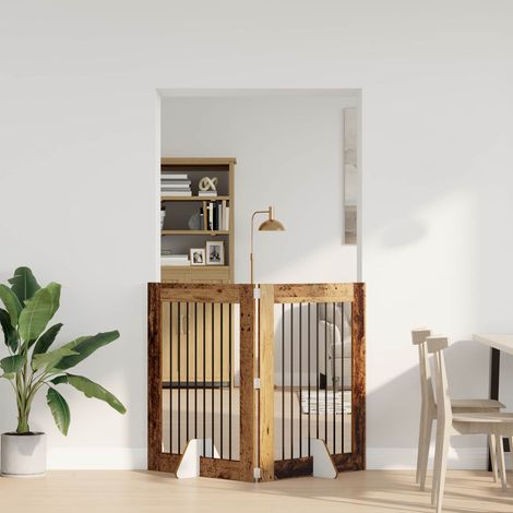 Cancello per cani pieghevole con supporti 2 pz Legno antico vidaXL