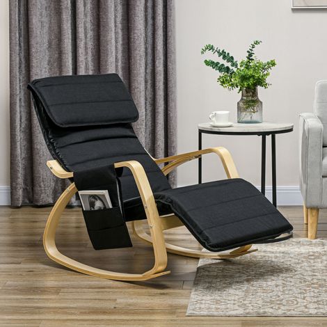 Fauteuil relax à bascule fauteuil allaitement avec repose-pieds réglable. poche latérale et appui-tête. noir (1/5)