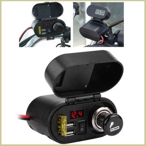 Adattatore USB impermeabile per moto con presa accendisigari e indicatore di tensione per cellulari, GPS e altro ancora. (1/5)
