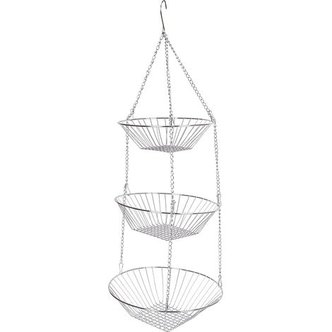 Paniers à Fruits Suspendus en Métal, Lot de 3 Paniers de Rangement Cuisine avec Chaîne et Crochet (1/3)