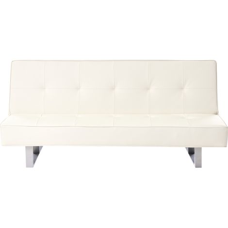 Sofá cama tapizado de piel sintética 3 plazas diseño minimalista sin brazos convertible blanco crema Derby (1/5)
