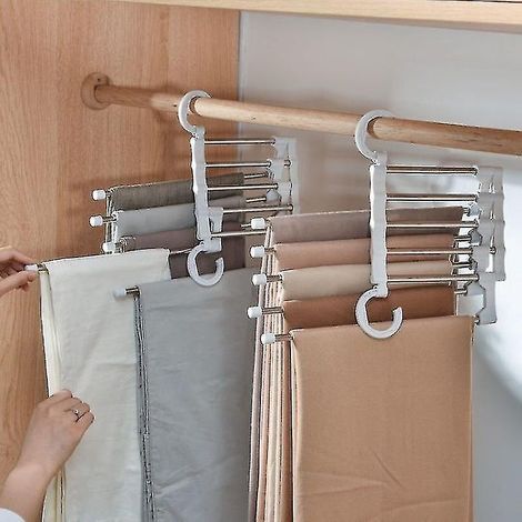 Étagère de rangement multifonctionnelle 5 en 1 pour pantalons, avec ceintures et attaches réglables, en acier inoxydable. Cintre. (1/5)