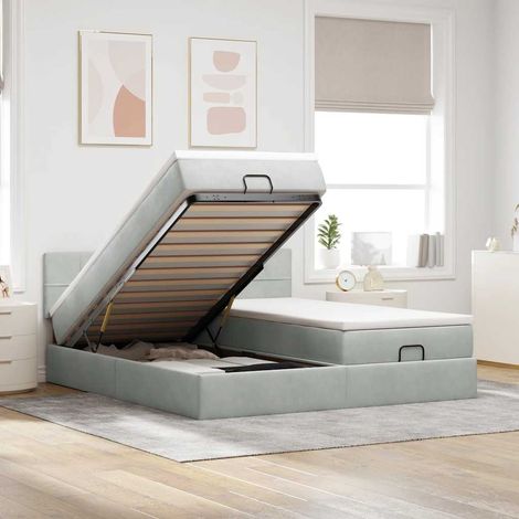 Ottoman-Bett mit Matratzen Hellgrau 160x200 cm Samt (1/5)