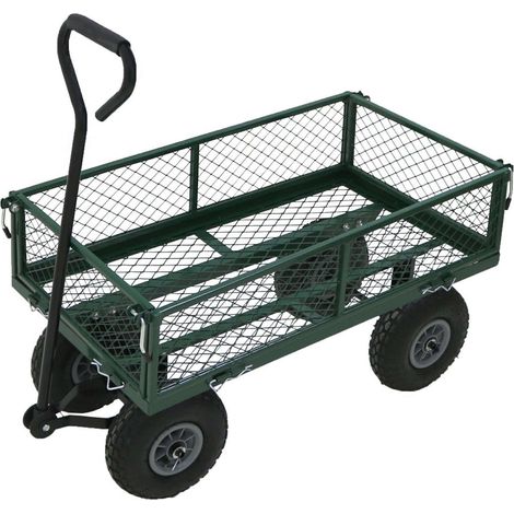 Oypla Heavy Duty Metal Gardening Trolley - Green Trailer Cart (1/5)