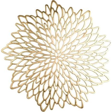 Lot de 4 sets de table ronds en vinyle doré à motifs floraux, décoration pour Noël, Thanksgiving, fêtes et mariages (1/4)