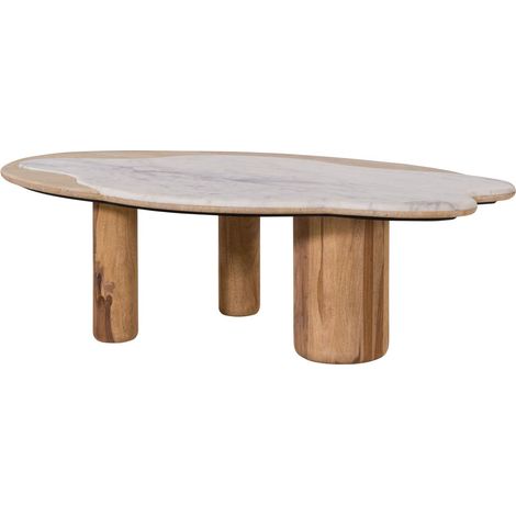 Couchtisch Sheesham 120x70x35 natur sandgestrahlt lackiert / Marmor weiß ORGANIC COLLECTION 30 (1/4)