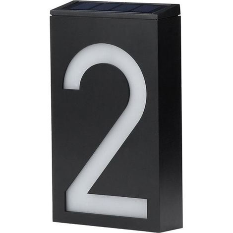 Panneau lumineux solaire extérieur à LED numérotant le numéro de porte pour maison, hôtel ou magasin (numéro 2). (1/5)