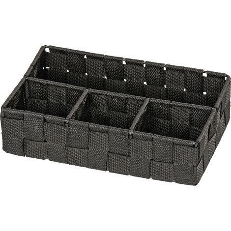 WENKO Organiseur Salle de bain Adria petit, Rangement salle de bain 4 compartiments, Polypropylène, 26x17x6.5 cm, noir (1/5)