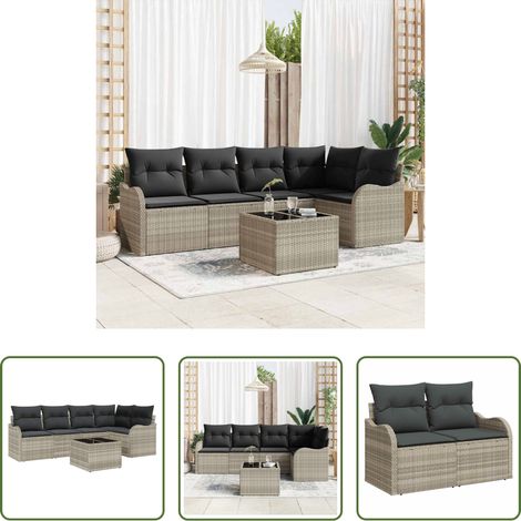 Poly-Rattan - Gartensofa-set mit Speicher 6 pcs Hellgrau Poly-Rattan (1/5)