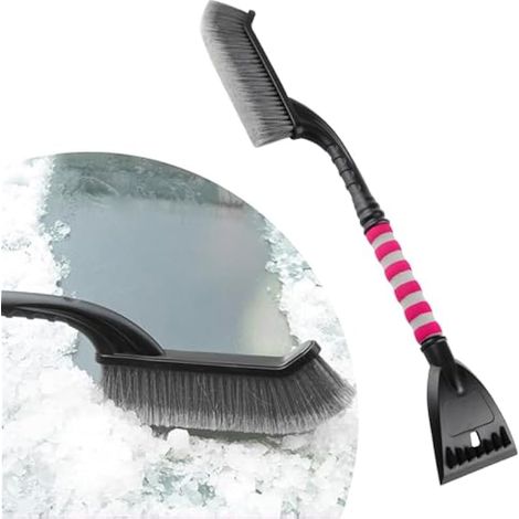 povtii Brosse à neige et grattoir à glace pour pare-brise de voiture, manche de 66 cm, grattoir à neige avec mousse ergonomique, grattoir et brosse amovible 2 en 1 pour voitures, SUV, camions, (1/5)