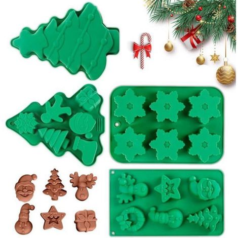 Moule En Silicone Noël - 14 Formes Festives - Résistant -40 °C À +230 °C - Pour Chocolat Bonbons Savons Bougies - Lot De 4 (1/4)