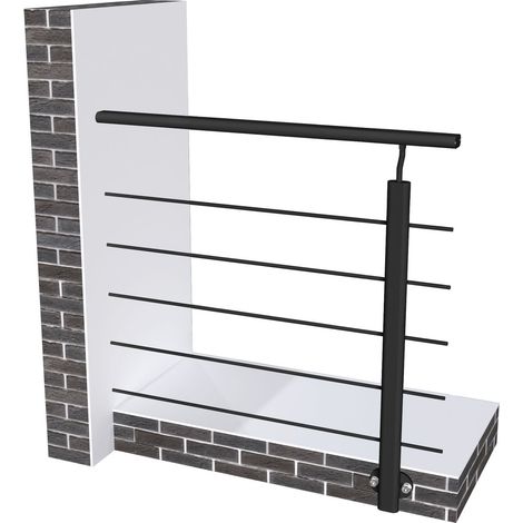 Garde-corps aluminium noir mat 1m, avec 5 traverses et 1 main courante, pose latérale contre le mur, en kit complet (1/5)
