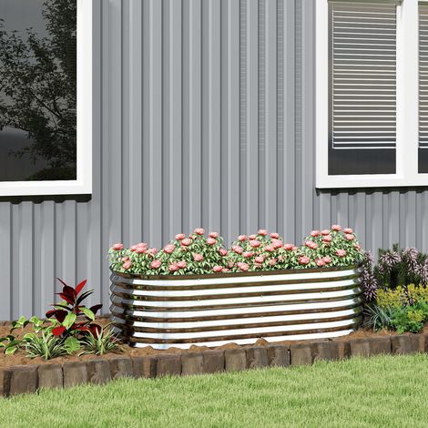 Pflanzkübel, Metall-Blumenkübel mit Sicherheitskante und Handschuhen, offener Boden, 160B x 80T x 56H cm, Dunkelgrau