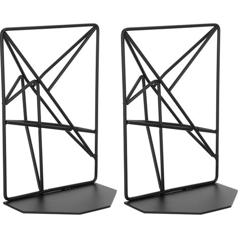 Lot de 2 supports de livres géométriques solides en métal creux, antidérapants, noirs et robustes. (1/5)