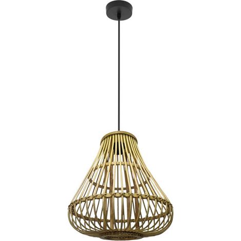 Hängende Deckenleuchte „Hormos“ mit einstellbarer Höhe E27 (220/240V) IP20 60150xØ35x35cm aus schwarzem Metall und Bambus