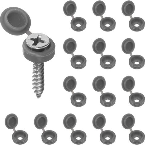 200pcs Coques À Vis À Charnière en Plastique 3.1mm / 0.12" Coques À Vis pour Volet Roulant Caches À Rondelle À Rabattre pour Fenêtres Balustrades Extérieures Meubles, Gris (1/5)