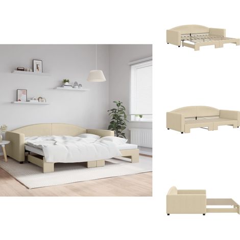 Tagesbett Ausziehbar Creme 100x200 cm Stoff - Sofa - Schlafcouch - Gästebett - Tagesbett - Ausziehbarer Schlafsitz (1/5)