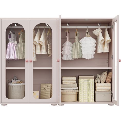 Kleiderschrank mit 2 Türen, Kleiderstange und Verstellbaren Böden, Transparenten Türen, MDF, Rosa, 80×50×120 cm (1/5)