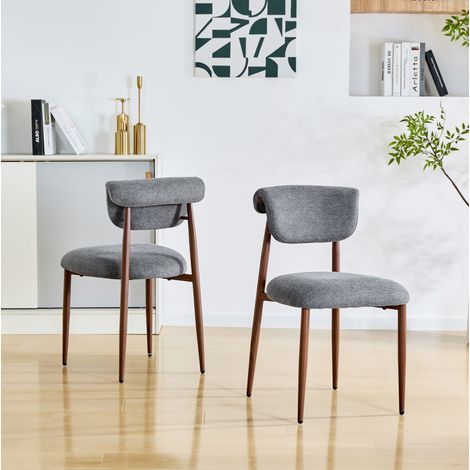 Chaise de salle a manger en lin gris, rembourree, moderne, sans accoudoirs, dossier incurve,48×58.5×83cm (1/5)