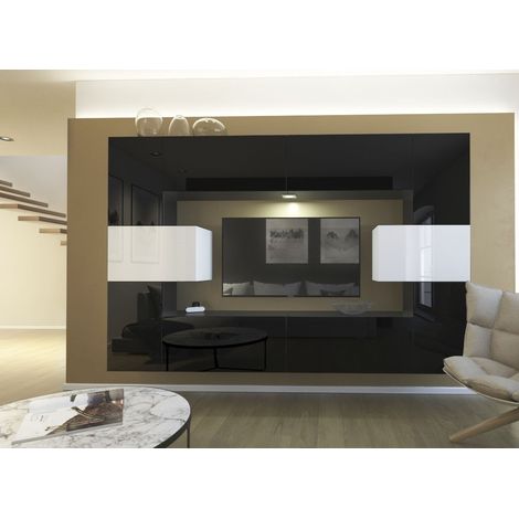 Ensemble meuble TV NEXT 4 AN4-17BW-HG21-1A noir-blanc brillant 240 cm